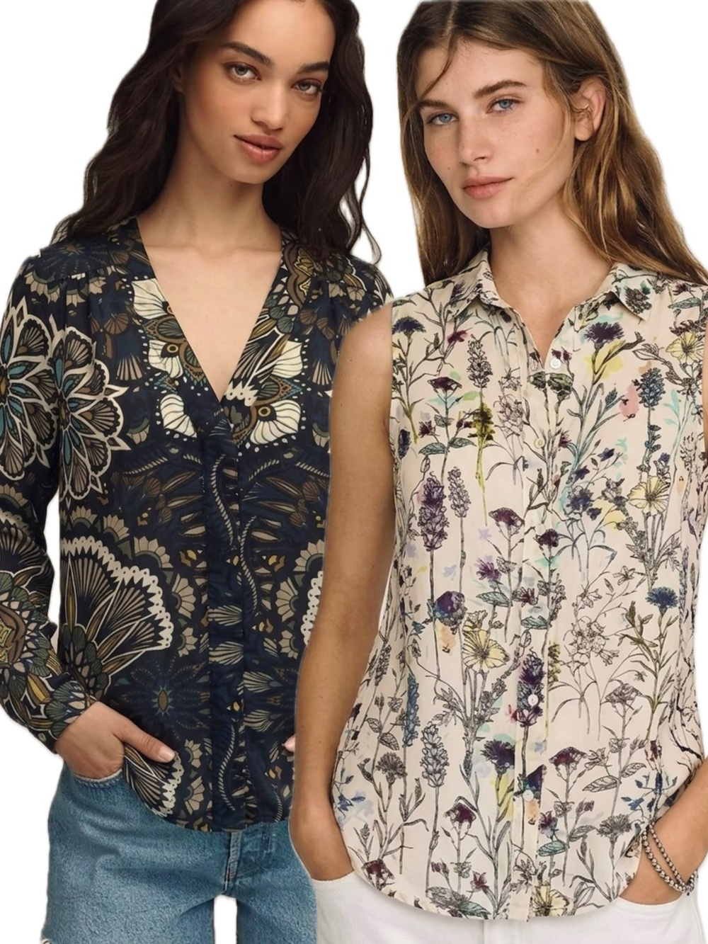 H&M Floral Button Down Shirt Bundle Set Womens Size 2 Whimsical Fairycore Hippie
